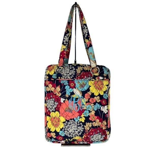 Vera Bradley Happy Snails Tall Tote Double Shoulder Strap Bag Floral W/Monogram - Picture 3 of 12